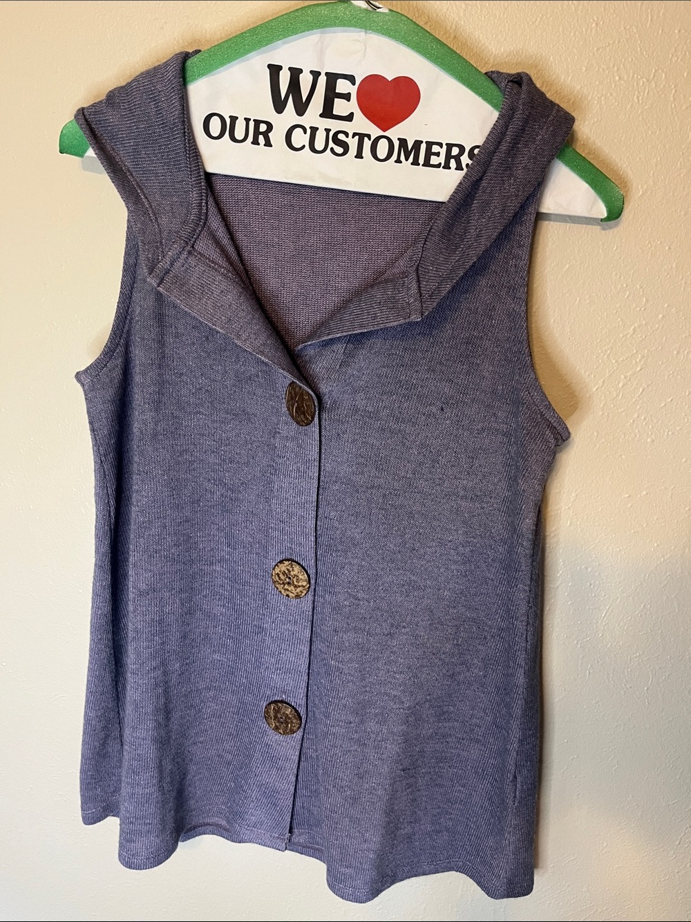 Sleeveless Hooded Button-Front Knit Top — Purple